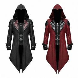 new Mediaeval Halen Retro Patchwork Jacket For Men's Gothic Dark Clothing F7nh#