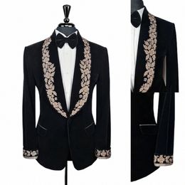 veet Men Suit Tailor-Made One Piece Blazer One Butt Wide Lapel Tuxedos Gold Appliques Busin Wedding Groom Prom Tailored 63H0#