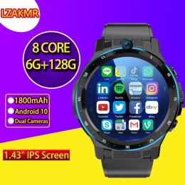 Watches 2023 NEW 4G NET Android 10 A5 Smart Watch NFC Adult GPS 8 Core CPU 6G 128G 1.43" IPS Screen Dual Cameras WiFi Smartwatch For Man