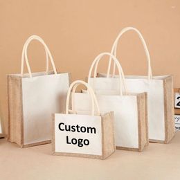 Shopping Bags 100pcs/Lot High Quantity Reuseable Burlap Jute Tote Bag With Sturdy Handle Large Capacity Travel Beach Storage Handbag