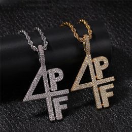 Mens Gold Silver Plated Necklace Iced Out Diamond 4PF Pendant ChainsLab Letter Number Stainless Steel Hip Hop Bling Chains Jewelry314H