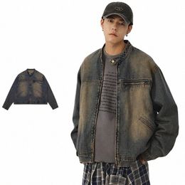 vintage Distr Denim Jacket Coats Men Women Spring Autumn Casual Loose Cowboy Jackets Tops Unisex Wed Japanese Outwear 2023 I7p5#