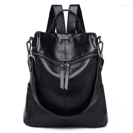 School Bags Korean Backpack Women The Wild Fashion Shoulder Travel Backack Bag Waterproof Leisure Leather Backpacks Black