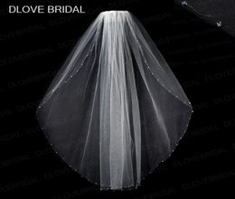 New Design Clear Crystal Bridal Veil with Comb One Layer Fingertip Length Beaded Wedding Hair Accessory White Ivory3392851