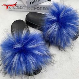 Slippers Slippers Artificial fur slider womens soft ome fluffy sandals casual flip winter warm flat Soes Plus size 36-45 H240327