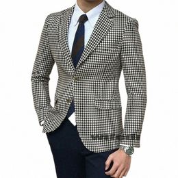plaid Casual Blazer for Men One Piece Houndstooth Suit Jacket with 2 Side Slit Slim Fit Male Coat Fi Clothes New Arrival z2cY#