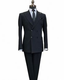 Siyah İnce Fit Erkekler Busin Suit Groom Groomsman Düğün Partisi Formal OCN Smokin 2 Parça Set Ceket ve Pantolon N58X#