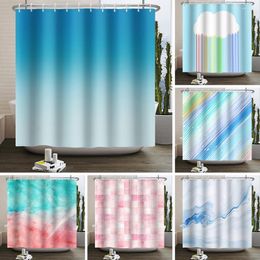 Shower Curtains Blue Gradual Change Waterproof Curtain For Bathroom Pink Marble Textured Bathtub Fabric Decor With Hooks