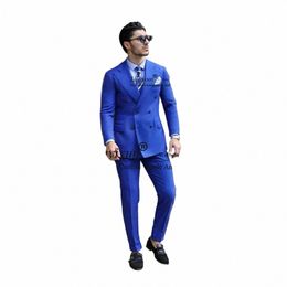 royal Blue Suits For Mens Double Breasted Busin Blazer Slim Fit Wedding Groom Tuxedo 2 Piece Set Jacket Pants Terno Masculino N8Xj#