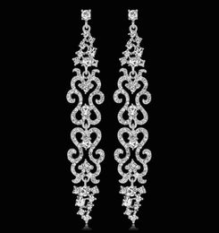 Luxury Floral Long Drop Earrings for Women Clear Crystal Bridal Bridesmaid Hanging earrings Wedding Jewellery accessories6681205