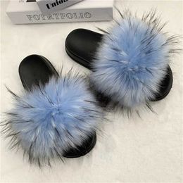 Slippers Artificial fur slider womens soft ome fluffy sandals casual flip winter warm flat Soes Plus size 36-45 H240326EP3V