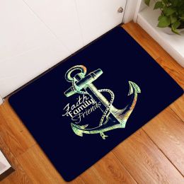 Mats Chic Nautical Anchor Boat Navy Blue Stripes Personalised Doormat Modern Bedroom Home Kitchen Rug Bathmats Floor Mat Decor Carpet