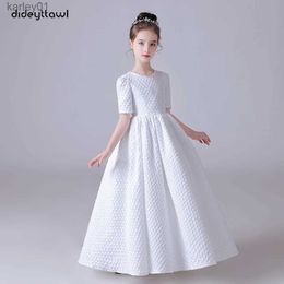 Girl's Dresses Dideyttl White Puff Skirt Elegant Flower Girls Dress For Wedding Party Short Sleeves Concert Junior Bridesmaid Gown yq240327