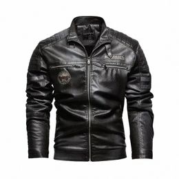 winter Men's Leather Jacket Stand Collar Windproof Wool Thickened Warm Motorcycle Jacket High Street Hip-hop PU Leather Coats F0jm#