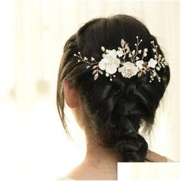 Hair Clips Barrettes Handmade Comb Floral Pearl Side Hairpin For Bride Headdress Marrige Party Accessories Charming Head Jewellery Drop Otz54
