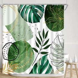 Shower Curtains Green Plant Curtain Spring Palm Leaf Flower Butterfly Watercolor Modern Geometric Minimalist Fresh Bathroom Decorative