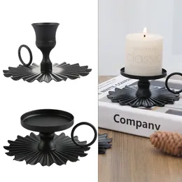 Candle Holders 1PC Holder Iron Taper Candlestick Candleholder Black Metal Pillar Plate Stand Christmas Wedding Desktop Cast Decor Fan