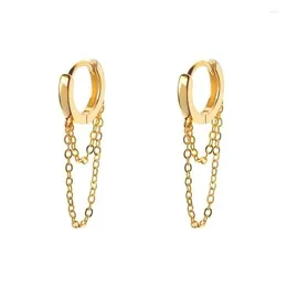 Dangle Earrings TIANDE Gold Colour Tassel Double Chain For Women Classic Smooth Piercing Hoop Drop 2024 Fashion Jewellery Wholesale