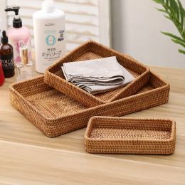 Baskets New Handwoven Storage Basket Rattan Storage Tray Wicker Basket Bread Fruit Breakfast Tea Picnic Basket Kitchen