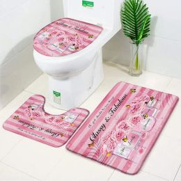 Mats Cosmetic Perfume and Flower Bath Mat Floor Mat Pink Stripe Pattern Valentine's Day Gift Customisable Pattern Toilet Tub Decor