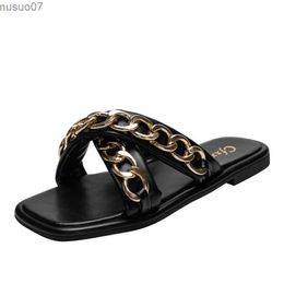 Sandals New Summer Womens Slide Designer Gold Hard Womens Slide Trend Muller Shoes Fashion Womens Sandals Big 37-42L2403