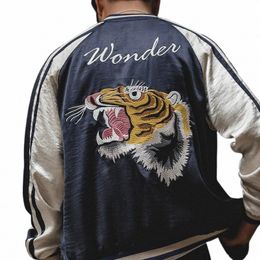 maden Workwear American Retro Reversible Yokosuka Jacket Tiger Embroidered Ir-Free Drape Jacket Men's Trendy Reversible z30h#