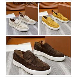 Loro Piano LP LorosPianasl Mens Charms High-quality Walk Perfect Casual Gentleman Shoes Travis Top Suede Cow Leather Oxfords Moccasins Rubber Sole Walking