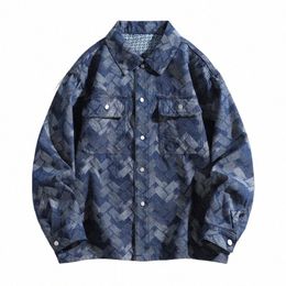 spring and Autumn Denim Jackets for Men in 2024, New Trendy Brand Top, Versatile Trend, Loose Collar Plaid Jacket s73D#