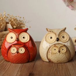 Sculptures Ceramic crafts glaze animal ornaments Mother Owl Parent child Owl creative Home Furnishing decoration 2 color optional~