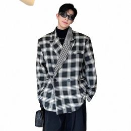 luzhen Elegant Stylish Plaid Blazer Coat Color Ctrast Design Men's Casual Korean Original High Street Loose Suit Jacket 64ba37 t7RC#