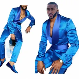 blue Suits for Men Full Set Elegant Blazer Luxury 2 Piece Jacket Pants Slim Fit Prom Party Outfits Costume Homme Terno Clothing j2g6#