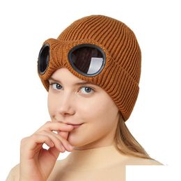 Beanie/Skull Caps Winter Warm Knitted Hat Men Women Beanie With Glasses For Adt Uni Casual Solid Acrylic Ladies Outdoors Ski Cap Drop Dh3Fv