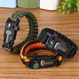 Men Women Paracord Outdoor Survival Bracelet Multi-function Camping Rescue Emergency Rope Bangles Compass Whistle Knife 4 in 1 240325