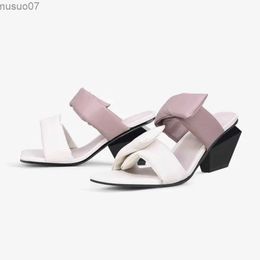 Sandals Photonin geometric shoes modern design slider mixed color peep toe 6cm high heels for daily wear womens sandals plus size 41 FT2708L2403