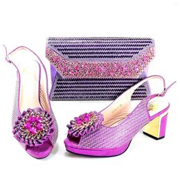 Dress Shoes 2024 Selling Fashionable Purple Colour Pointed Toe Matching Bag Set For Offices Ladies Party In