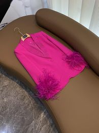 Spring Pink Solid Color Panelled Feather Hot Drilling Blazers Long Sleeve Lapel Neck Single-Button Outwear Coats O4J272659