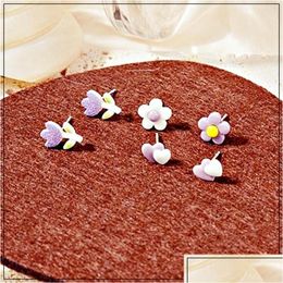 Stud Earrings Laniwoo Summer Ceramic Tip Flower 3 Pieces Set Exquisite Small Luxury Earpiece S925 Sier Needle Drop Delivery Jewellery Otg9B