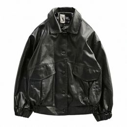 spring PU Leather Jacket Men Black Soft Faux Leather Motorcycle Fi Leather Coats Male Bomber Jacket Pockets Clothes Cool 25Cz#