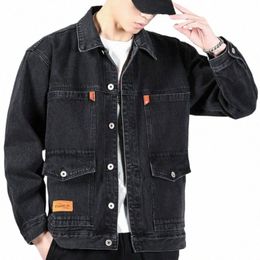 jeans Coat for Men Black Warm Denim Jackets Man with Sheep Wide Shoulders Padded Wool Elatic Padding Cheap Price Stylish Loose G n9Ls#