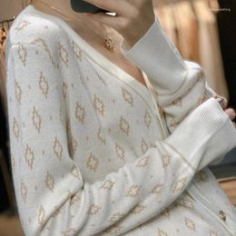 Women's Knits Six Diamond Money V-neck Top With Korean High-end Design Sense Blouse Spring/summer Cardigan