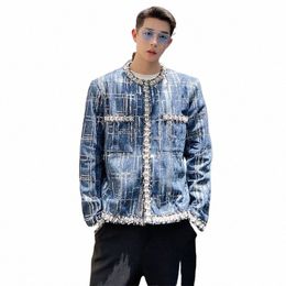 luzhen 2024 Fi New Patchwork Stripe Design Denim Jackets Men's Persality Stylish Coats Korean Reviews Many Clothes LZ1592 P1qF#
