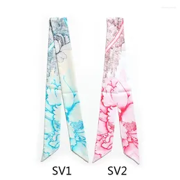 Scarves Blue Pink Peony Double Layer 5 100cm Fashion Head Scarf Headwear Long Bag Accessories Ribbon