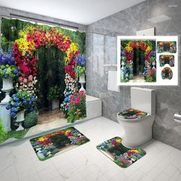 Shower Curtains Arch Floral Bathroom Curtain Set Natural Plant Scenery Modern Garden Wall Hanging Non-slip Mat Family