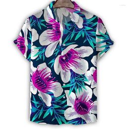 Men's Casual Shirts Flower 3d Print Hawaiian Shirt For Men Summer Short Sleeves Lapel Tees Harajuku Holiday Plants Pattern Button Blouse