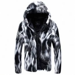 winter Men's Faux Fur Straight Persality Thickening Fi Men's Hooded Down Jacket / Male Handsome Add Wool Warm Parkas Coat g6eE#