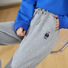 Pantaloni sportivi in peluche con orsacchiotto in puro cotone per l'inverno da donna Nuovi leggings a vita alta per il calore e i pantaloni paffuti Mm Harlan Wei Pantaloni larghi