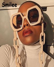 Super Cool White Oversized Sunglasses Men Hexagon Shaped Big Chain Sun Glasses Women Milan Fashion Show Eyewear 2020 Punk4790256