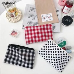 Cosmetic Bags Plaid Canvas Korean Style Kawaii Portable Folding Fashion Simple Teens Women Men Makeup Bag Travel Ins Toiletry