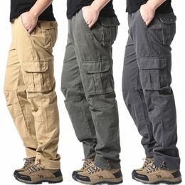 large Pocket Loose Overalls Men's Outdoor Sports Jogging Military Tactical Pants Elastic Waist Pure Cott Casual Work Pants Z1dN#