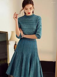 Work Dresses Micosoni Italy Style Spring Women's Suit Half Sleeve Knit Top Pleated Skirt Two-Piece Set Office Lady Elegant Fashion S-XXXL